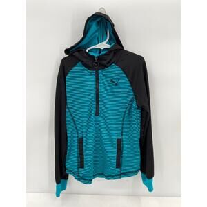 Puma Teal Black Stripe 1/2 zip Hoodie Sweatshirt Girls Small